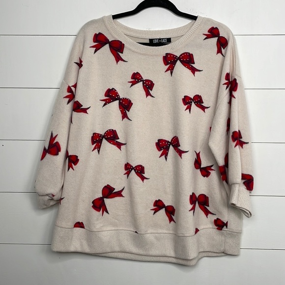 Love Tree Women's Cream‎ Sweater with Red Bow Design - Picture 1 of 6